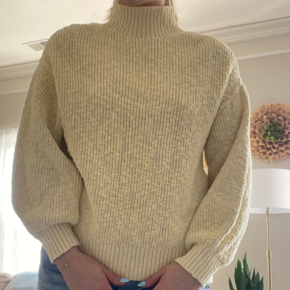 Aerie Butter Yellow Oversized Ribbed Women's Cotton Sweater